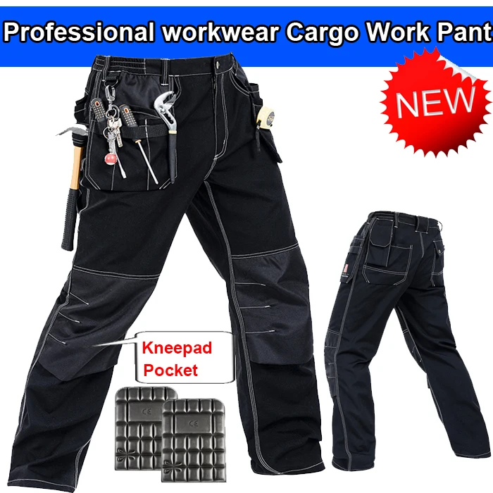 Мужские прочные рабочие брюки Bauskydd из полихлопка с наколенниками ЭВА черные