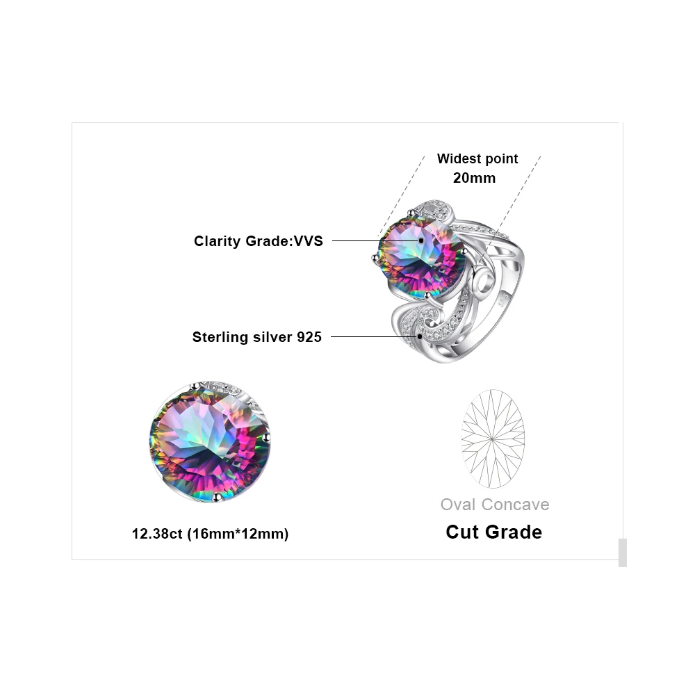 Jewelrypalace 12.7ct Подлинная Радуга своих Мистик Топаз Кольцо Solid 925 стерлингов
