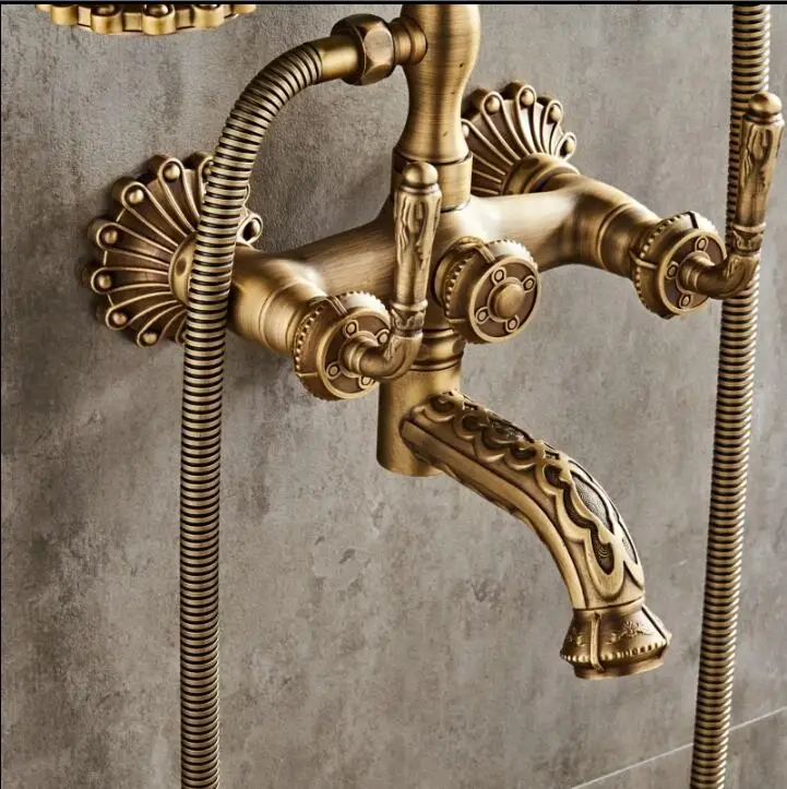 Смеситель для ванной комнаты настенный ручной античный латунный набор душа|faucet