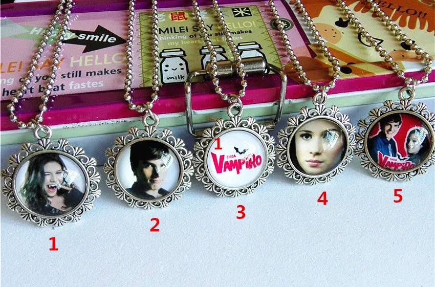 

1PC CHICA VAMPIRO Necklaces for Girls Glass Necklaces Antique Silver Necklaces The time gem Cartoon Necklaces