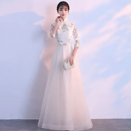 Champagne2 Шампанское кружевное китайское платье Qipao вечерние платья свадебное платье с разрезами по бокам и воротником-стойкой платье новое вечернее платье восточные Свадебные платья Vestido Размер 2XL - Цвет: Champagne2