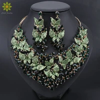 luxury green necklace earrings set butterfly jewelry sets for brides gift for women wedding party indian costume jewellery