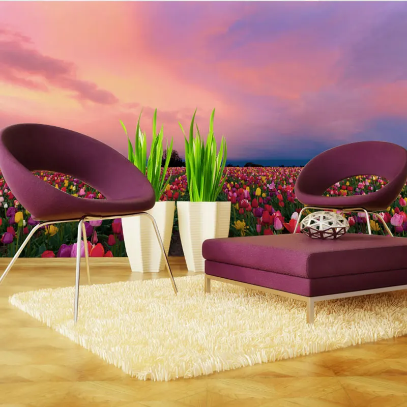 beibehang tulips field under sunset light pattern beautiful nature landscape scenery hd photo prints wall decal murals wallpaper |