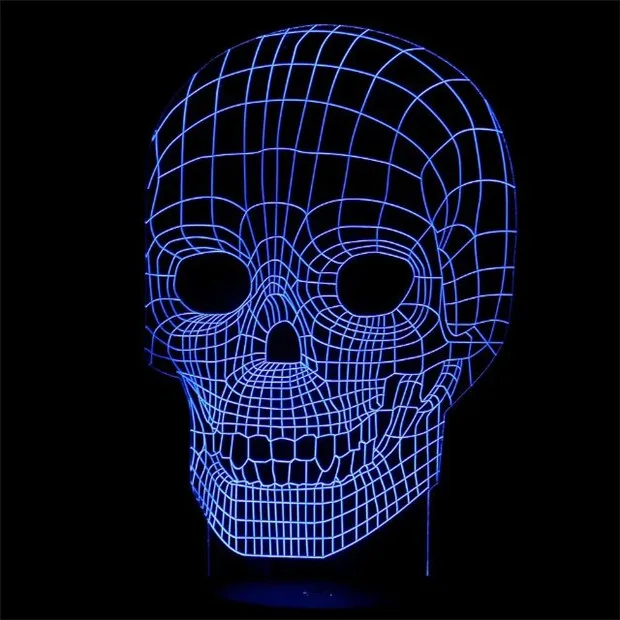 Удивительный 3D иллюзионный светильник, светодиодный настольный светильник с черепом, Ночной светильник, 7 разных цветов, регулируемый(череп), подарок для детей на Хэллоуин, год