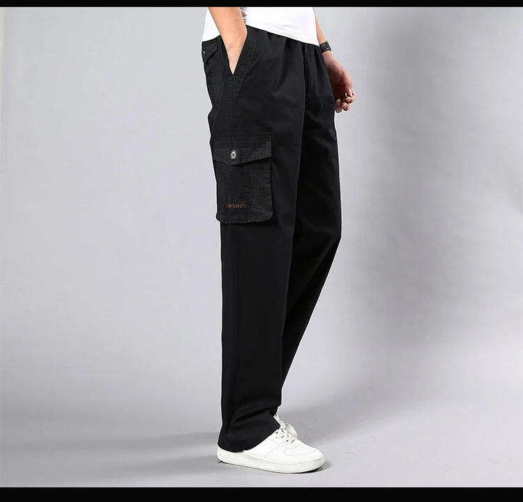 Мужские брюки-карго с карманами, большие размеры, 8XL, 9XL, 10XL, тянущиеся брюки, летние прямые брюки, хаки, черные, свободные, 42, 44, 46, 48