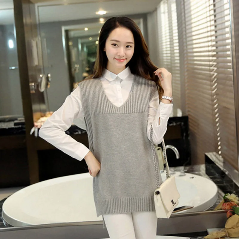 QAZXSW 2018 New Spring Plus Size Women Waistcoat For Vest Knitted Harajuku Ladies Woolen Coat Colete Feminino HB666 | Женская одежда