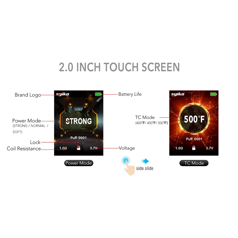 Оригинал Syiko SE Touch Pod Vape комплект 650 мАч батарея с 2 мл картридж контроль