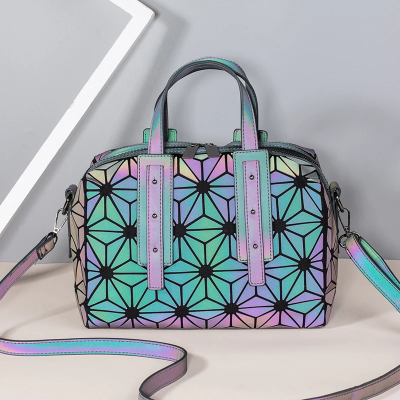 Модная светящаяся женская сумка через плечо Бостонская сумки геометрические