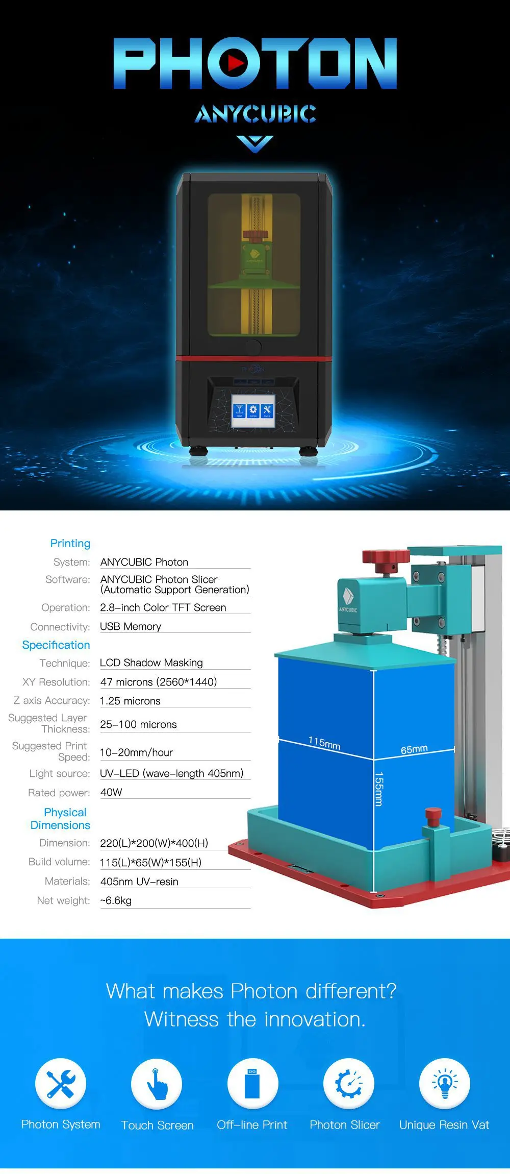 ANYCUBIC Photon SLA 3D принтер Плюс Размер УФ ЖК-дисплей в сборе 2 к экран офлайн печать Impresora 3d Drucker Impressora УФ-смола