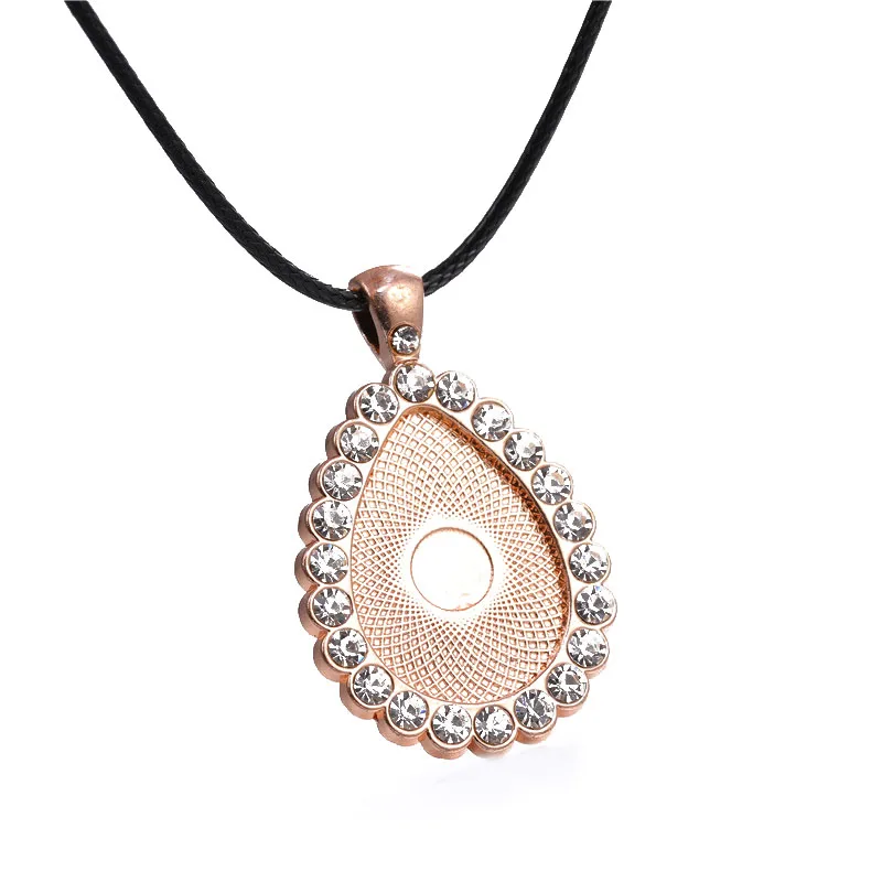 1/2/5pcs 18x25mm Water Droplets Colorful Brick Zircon Cabochon Tray Bezel With 45mm Leather Rope Necklace DIY Jewelry Making | Украшения и