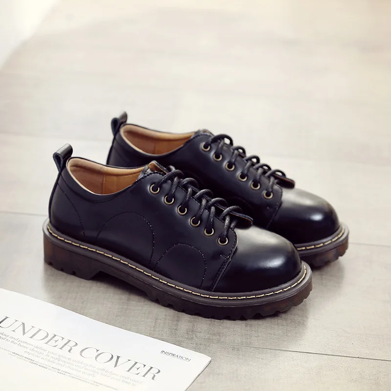 Black Oxford Shoes Шикарные женские туфли-оксфорды; женская обувь из натуральной кожи в стиле ретро; оксфорды на шнуровке; стильные туфли из лакированной кожи на плоской подошве - Цвет: Black Oxford Shoes
