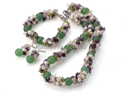 Комплект из колье и серёг с натуральным пресноводным жемчугом|necklace earring bracelet