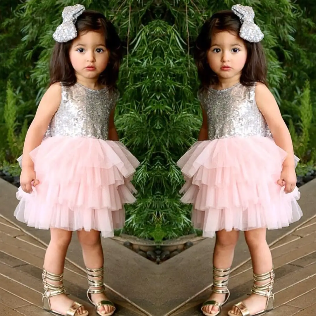 2018 Girls Summer Dress Kids Baby Flower Girl Sequins Party Gown Formal Dresses Costume | Детская одежда и обувь