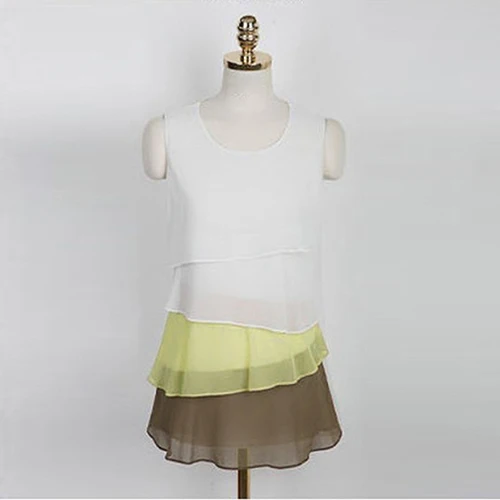 

Women Chiffon Sheer Shirt Round Neck Sleveless Tops Blouse Pullover Multilayer Vest