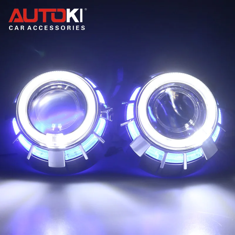Autoki Двухцветные светодиодные ангельские глазки DRL HID автомобильный проектор