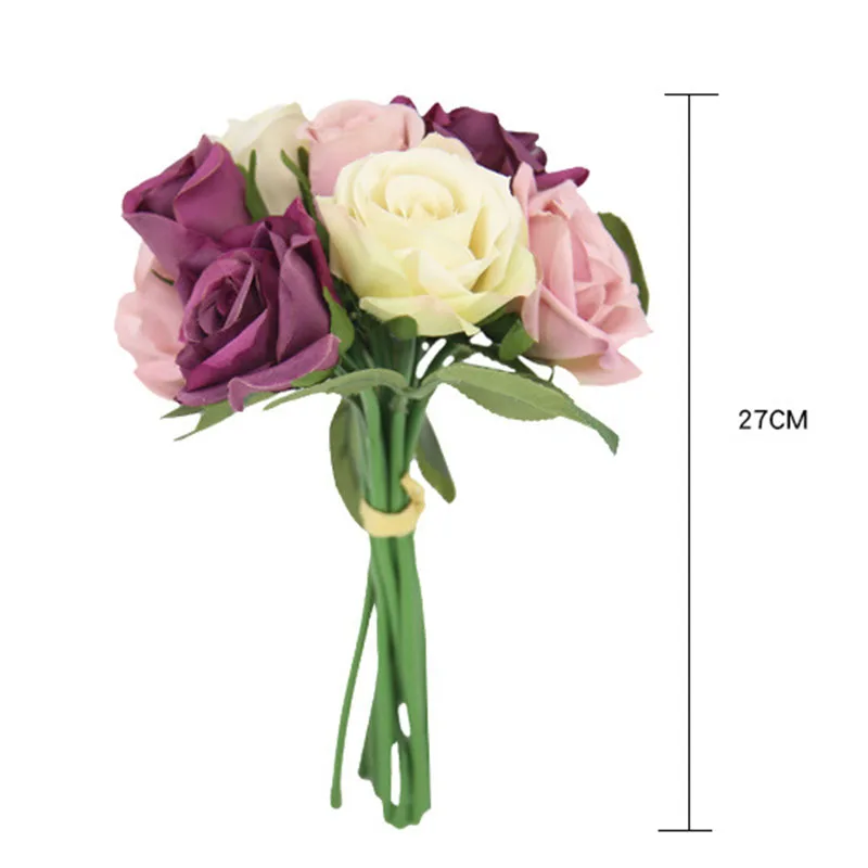 9 шт./лот искусственные цветы букет роз шелковые пластиковые розы невесты