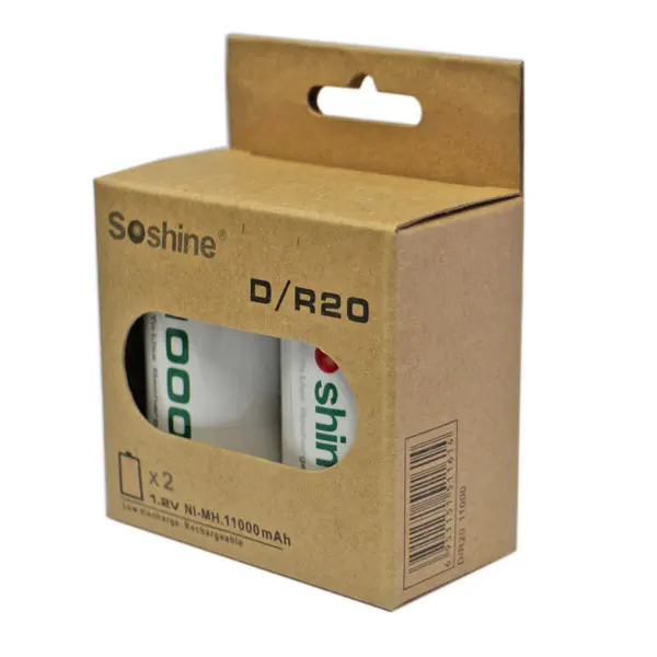 4 pcs original Soshine D/R20 Size Rechargeable Batteries NiMH 11000mAh battery 1.2V Higher Current Capabilities Battery White |