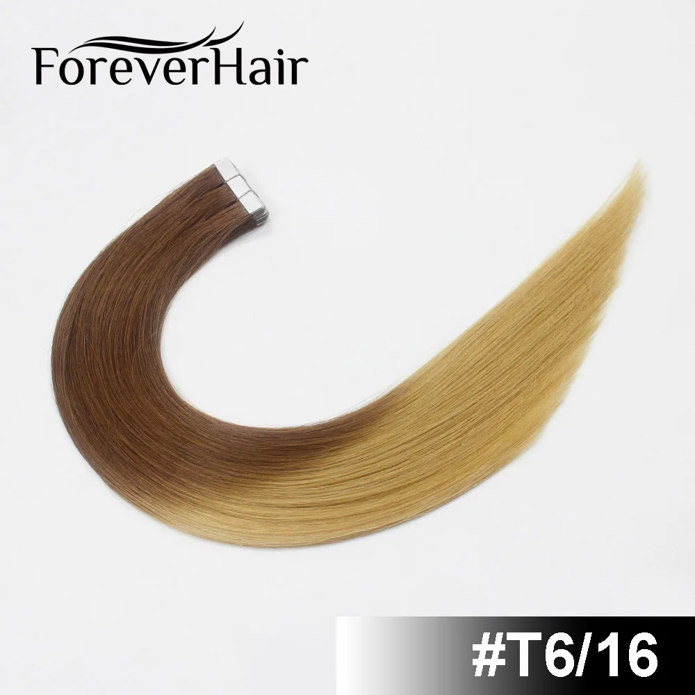 Накладные волосы FOREVER HAIR 2,0 г/шт., 18 дюймов, волосы Remy на ленте для наращивания, рояльный цвет, прямые европейские человеческие волосы для наращивания в салон - Цвет: T6/16