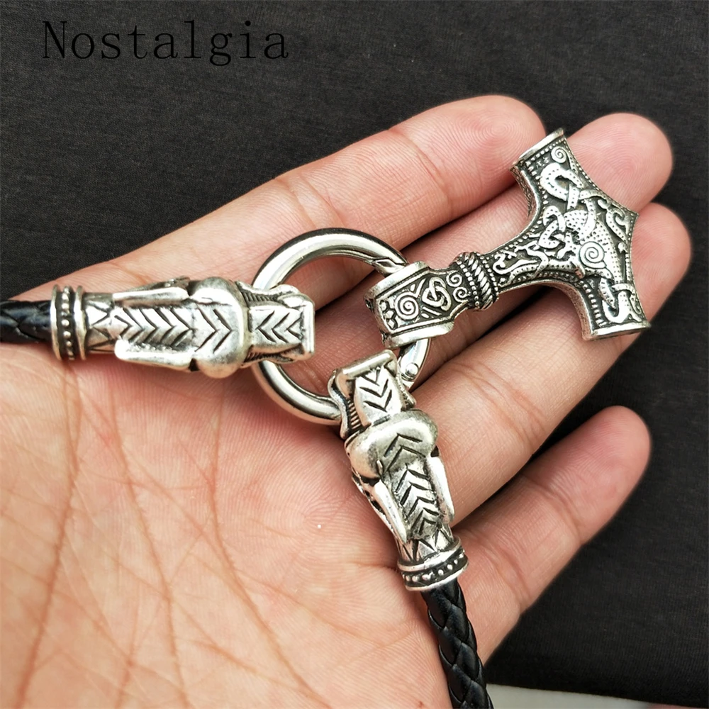 Viking Thor's hammer mjolnir wolf pendant necklace viking scandinavian norse Men with Dragon Head Necklace Drop Shipp | Украшения и
