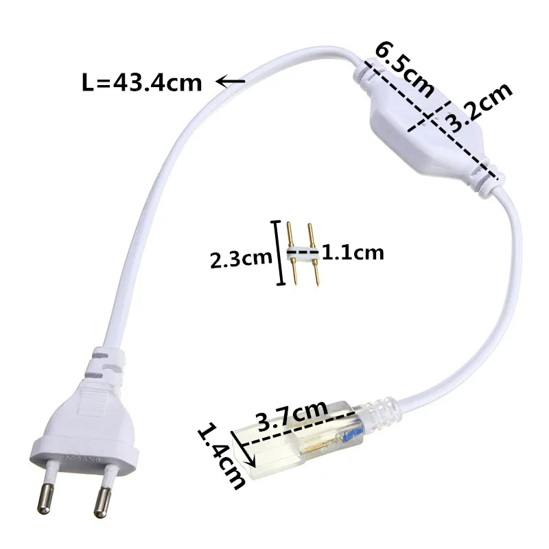 2pin 6 мм кабель Светодиодные ленты светильник 5050 2835 3014 5630 SMD светильник бар Plug Светодиодный светильник поясные аксессуары штепсельная вилка европейского стандарта с иглой 220 V-240 V