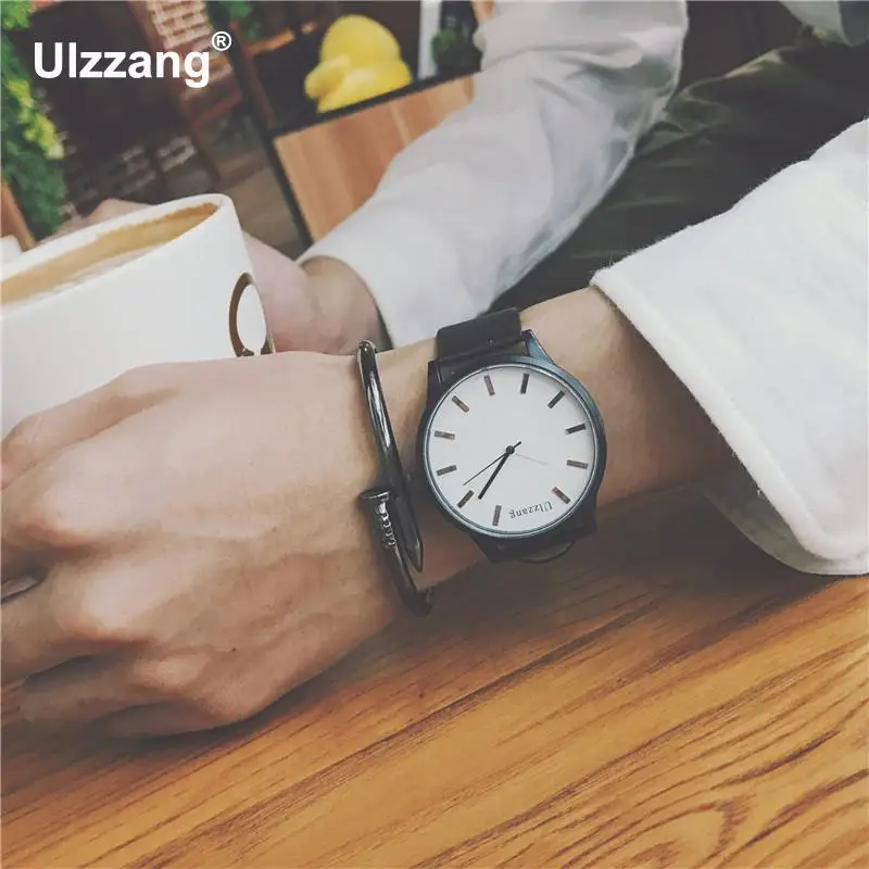 Модные Простые Стильные мужские часы черные коричневые кожаные кварцевые