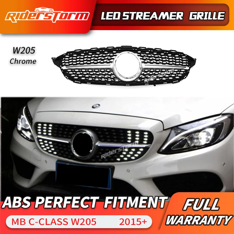 comprar Para C Classe W205 Led Grill Streamer Diamante Frente Malha Grade Led Drl Grade Para C180 C200 C250 C300 Led Facelift Amortecedor Dianteiro