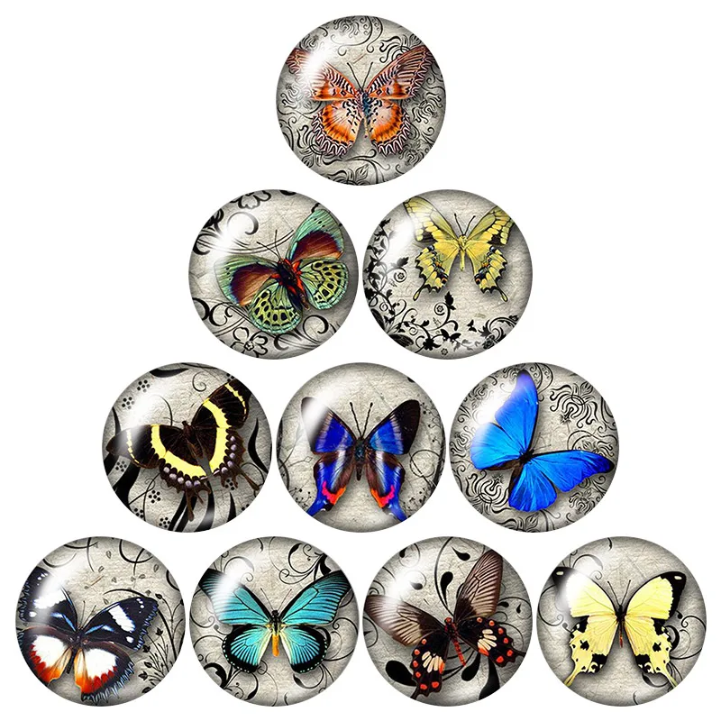 New Beauty Butterfly flowers 10pcs 12mm/18mm/20mm/25mm Round photo glass cabochon demo flat back Making findings | Украшения и