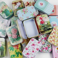 1pc vintage flower printing mini tin box for jewelry wedding favor metal candy box decorative storage boxes gift home