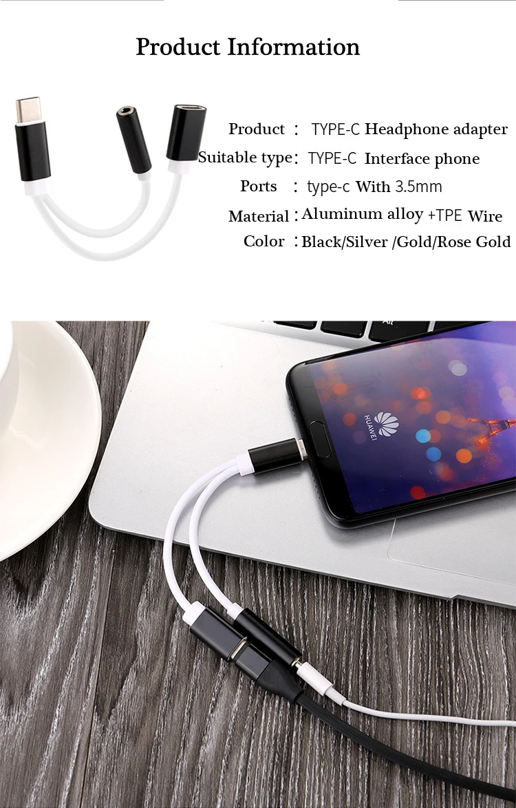 Адаптер для наушников Cherie USB Type C 3 5 мм аудиоразъем сплиттер 2 в 1 зарядка музыка