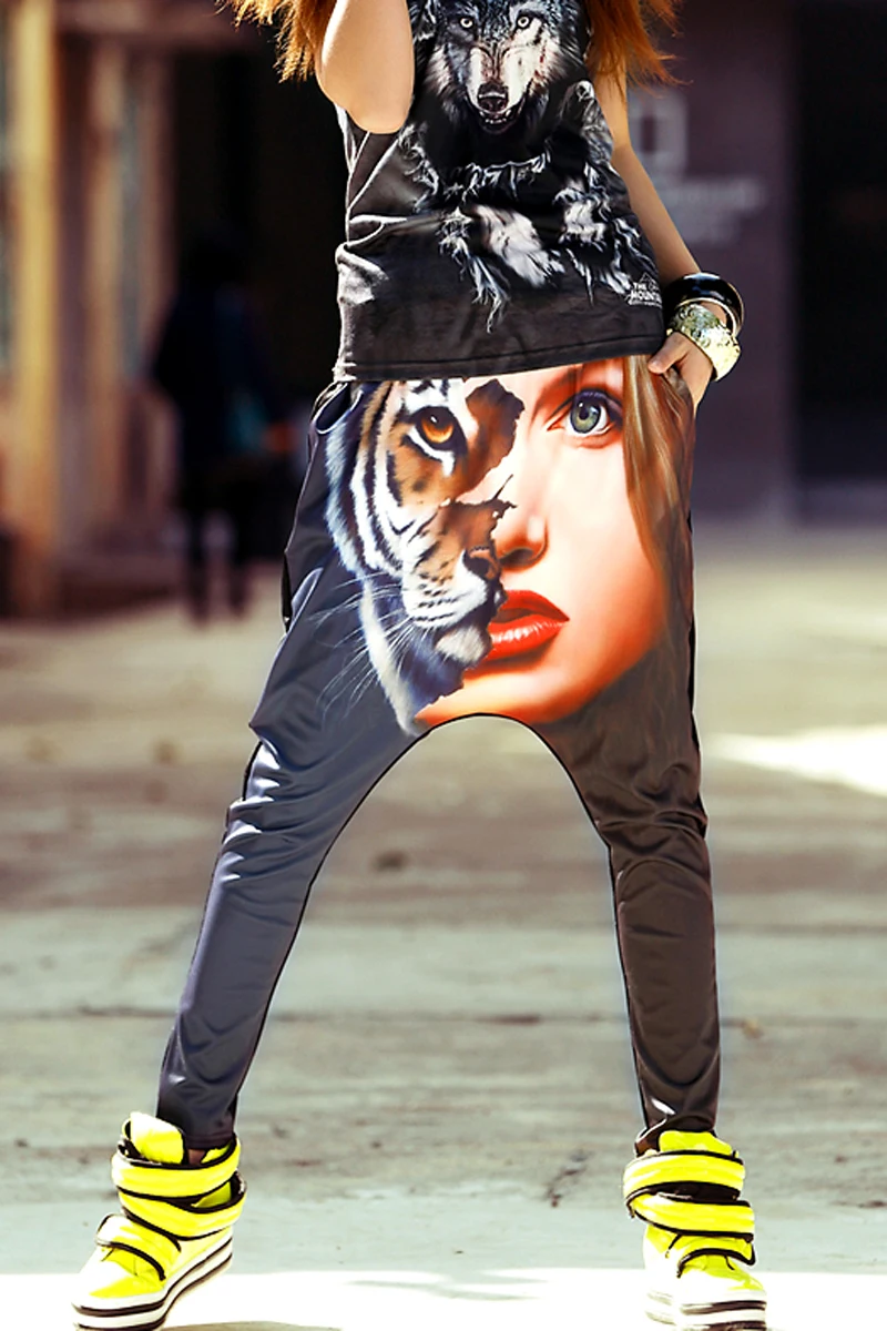 

Hip hop big pants half beast beauty trendy women's street dance clothes feet pants spring and summer casual pants trousers