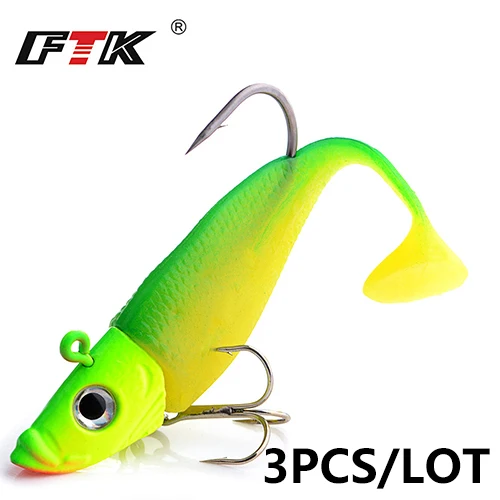 FTK Best sell3pcs/Lot приманки Крючки воблер джиг голова Металл 43 г Мягкая приманка для окуня светящийся корпус crankbait силикон isca искусственная - Цвет: Yellow-Green