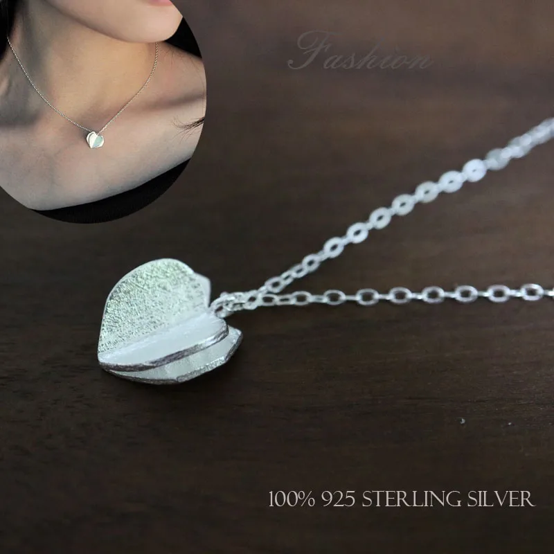 Fashion pure S925 sterling silver heart pendant necklace for women Simple Clavicle chain Valentine's day | Украшения и