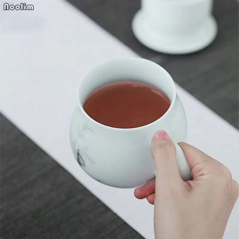 Керамическая чайная чашка NOOLIM Jingdezhen с крышкой и фильтром Офисная для воды