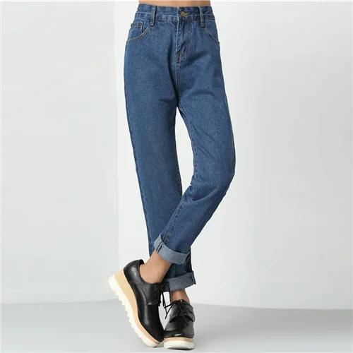 Blue-2 Dotfashion Синие Джинсы бойфренда с манжетами для женщин Осенние повседневные Прямые джинсы с высокой талией уличная корейская мода - Цвет: Blue-2