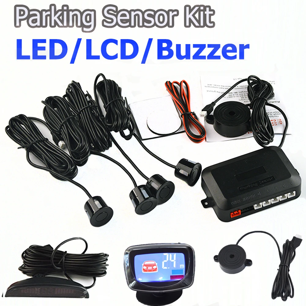 Viecar 4Sensors LED Display/LCD Display/Buzzer 22mm Car Parking Sensor Kit Reverse Backup Radar Monitor No Hole Saw |