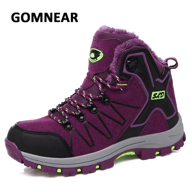 GOMNEAR Women Winter Hiking Sneakers Fur Lined Sports Shoes Purple Outdoor Camping Mountain Climbing | Спорт и развлечения