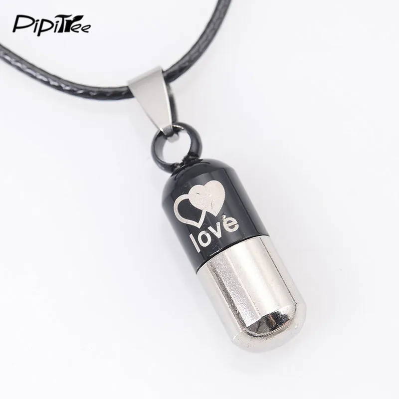 2 шт. пара ожерелья для влюбленных пар в капсулах кожаное ожерелье с цепочкой виде