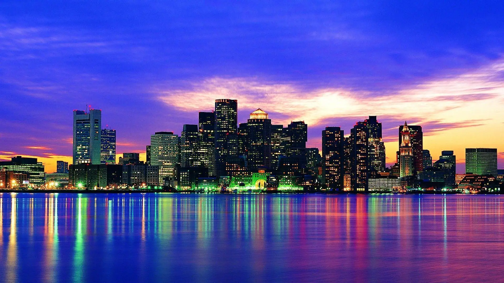 

New York Boston City Skyline River Night background High quality Computer print scenic backdrops