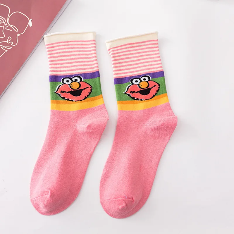 Новые милые носки с кунжутом Elmo Cookie Monster Модные Новые забавные женские носки осенние удобные дышащие белые носки - Цвет: Розовый