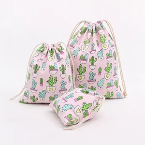 Женский хлопковый парусиновый чайный Подарочный пакетик с рассортировкой, многофункциональный пакет с принтом кактуса, выбор размера, розовый N094P