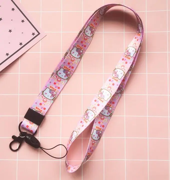 New 1 Pcs Cartoon anime Good luck kitty cat pink Neck Straps Lanyards Mobile Phone DIY ID Card Key Condole belt |
