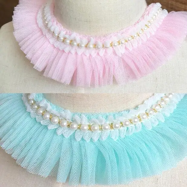 5yard/lot 5 см 1 96 &quotШирина розовый/бирюзовых бус сетки жатой ткани Вышивка лентами
