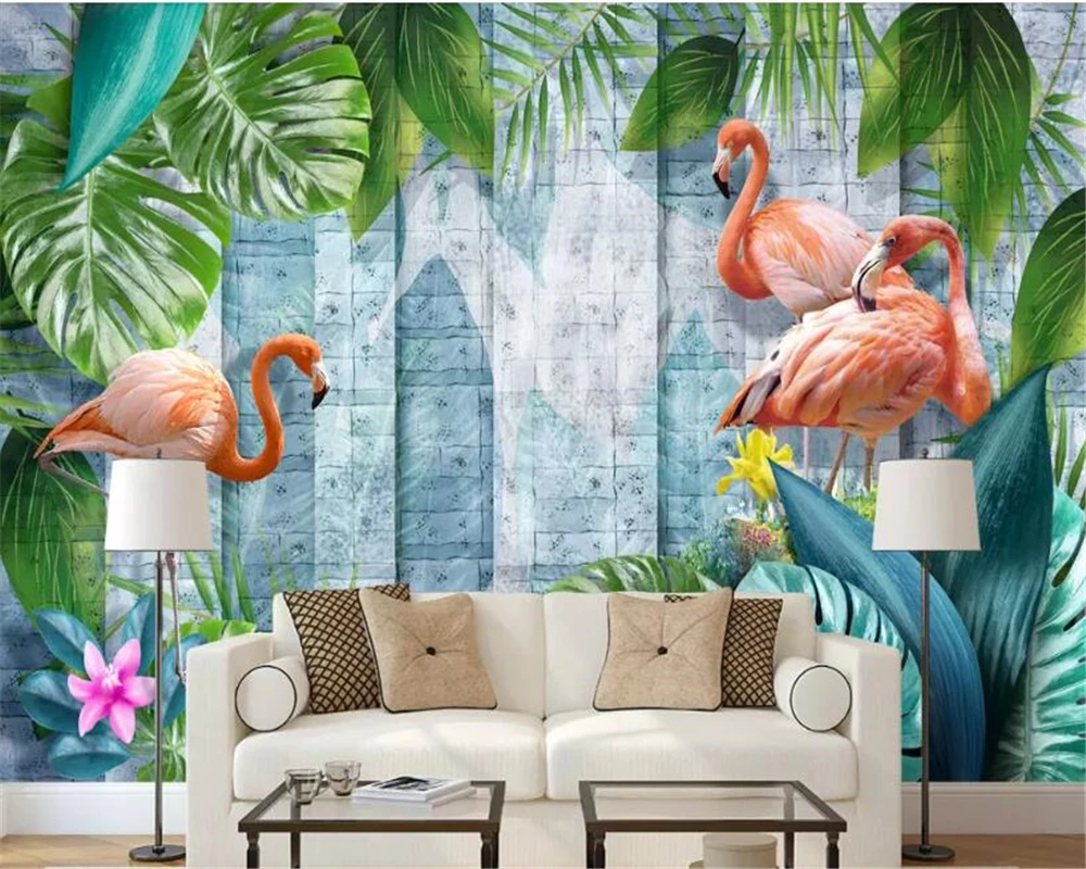 

beibehang wallpaper for walls 3 d Customized minimalist hand drawn tropical plants flamingo Nordic wall papier peint mural 3d