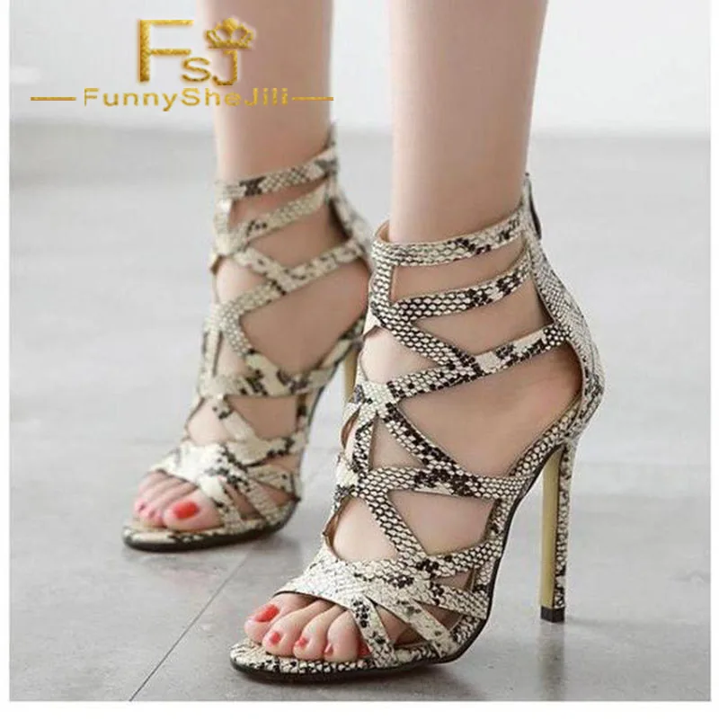 

Туфли на шпильке питона, сандалии на каблуке 3 дюйма, Хэллоуин, привлекательный благородный неравномерный элегантный пикантный стиль FSJ, лет...