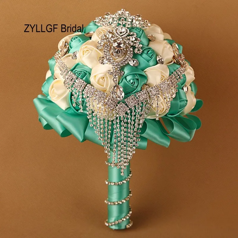 Zyllgf Sparkly роскошные невесты Букет Кристалл Букеты свадебные искусственные атласные Свадебные Холдинг Цветы из Китая WF7