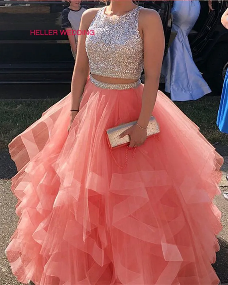 Фантастическое Коралловое платье для выпускного вечера из двух частей длиной до