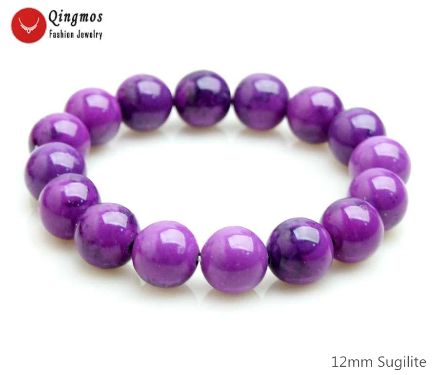 Модный женский браслет Qingmos Sugilite с 12 мм круглыми искусственными камнями Изящные