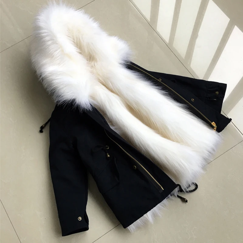 Uninice/Детская парка с мехом пальто для мальчиков и девочек Теплый большой меховой