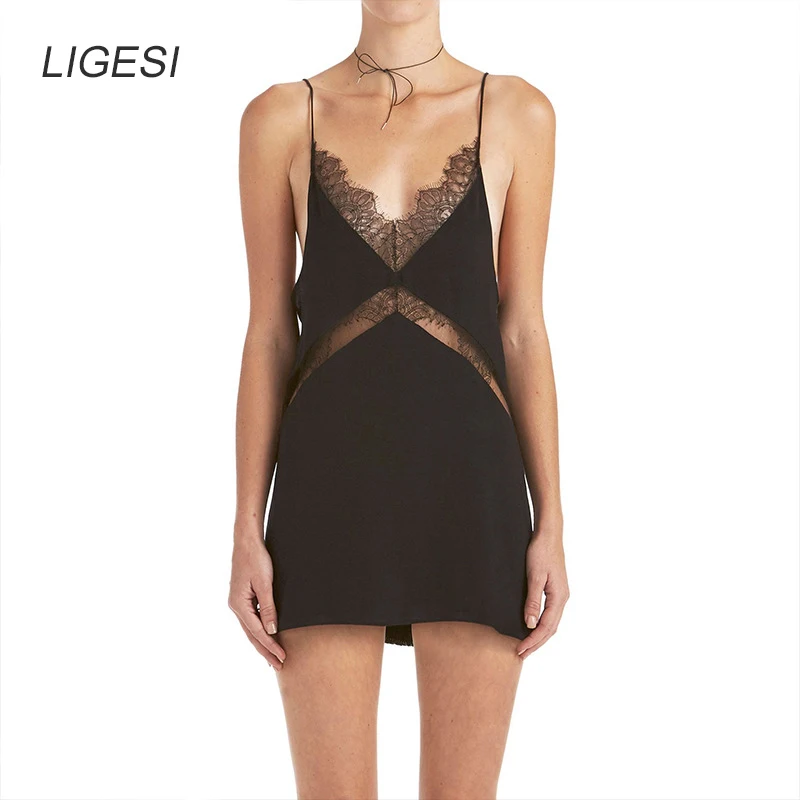 Летнее платье 2019 Короткое женское с глубоким V-образным вырезом прозрачные