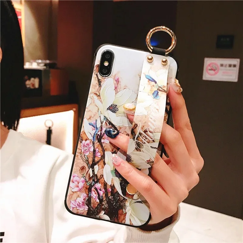 Милые Чехлы для телефона плотный чехол с рисунком ремешком держатель Подставка